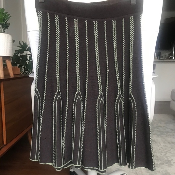Lux Anthropologie Knit Brown/Green Fit/Flare Skirt - Picture 6 of 7